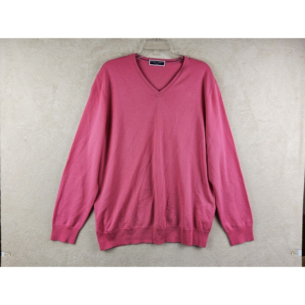 Charles Tyrwhitt Men's 100% Extra Fine Merino Wool V-Neck Sweater Pink Size L